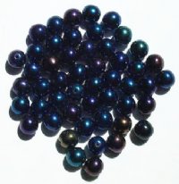 50 8mm Round Metallic Navy AB Glass Beads